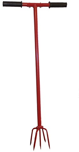 bauCompany24 Erdkralle, 5 Zinken, mit Zentrierspitze, Rot, Bodenfräse, Manuell, Legierter Stahl