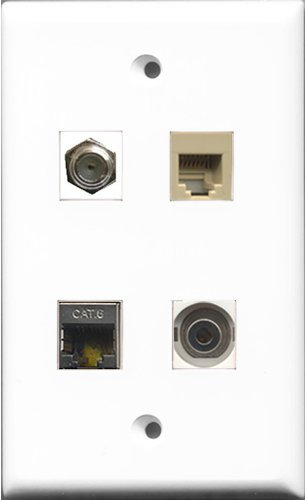 RiteAV - Cavo coassiale TV-tipo F e 1 porta telefono RJ11 RJ12 beige e 1 porta schermata Cat6 Ethernet e 1 porta da 3,5 mm piastra a parete