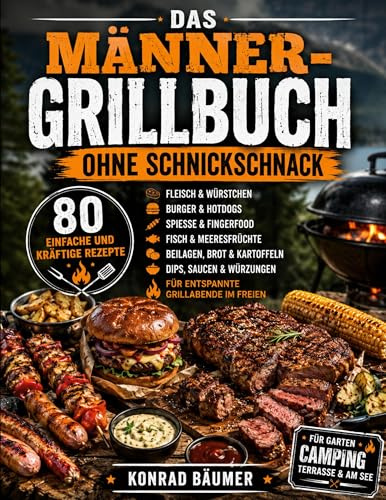 Das Männer-Grillbuch ohne Schnickschnack: 80 einfache und kräftige Rezepte für Fleisch, Würstchen, Burger, Spieße, Fisch, Beilagen, Dips und entspannte Grillabende im Freien