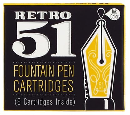 Retro 51 Tornado Fountain Pen Refills - Black Ink Cartridges, 6-Pack - Consistent Flow, Smudge-Resistant, Premium Writing