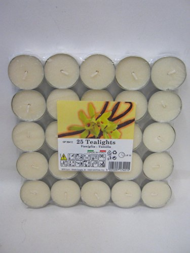 Scented Tea Lights Pack of 25 Choose From Vanilla, Jasmine,Strawberry, Violet or Cotton Flower (Vanilla)