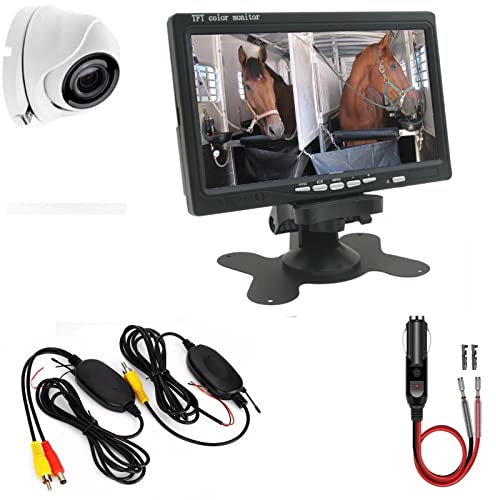 Trailer cam Kit sorveglianza trasporto cavalli telecamera wireless monitor 7 PREASSEMBLATO con adattatore accendisigari INCLUSO. Nuovo kit 2024