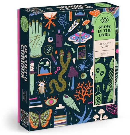 Galison Occult and Curious – 1000 Piece Glow in The Dark Jigsaw Puzzle Featuring an Eerie Collection of Creepy and Spooky Objects
