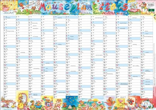 Wandplaner Wilde Mäuse 2025: Praktischer Kalender mit Überblick über das ganze Jahr. Feiertage und Kalenderwochen in einem Posterplaner mit lustigen Mauszeichnungen. 68 x 48 cm