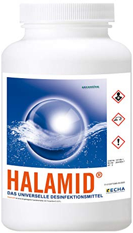 Halamid Chloramin-T das Original von Axcentive - Professionelles Desinfektionsmittel Viren Bakterien Pilze einzellige Ektoparasiten Koiteich und Aquakultur 1kg Dose
