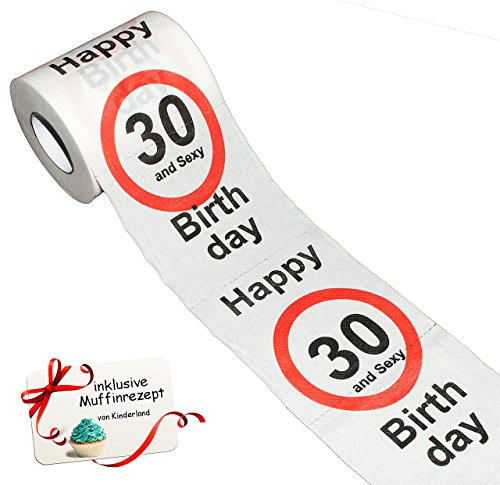 alles-meine.de GmbH 1 Rolle Toilettenpapier - 30. Geburtstag/dreißig und Sexy - Happy Birthday - 28 m - Verkehrsschild - WC Klopapier Klopapier - lustig Klorolle große Ro..