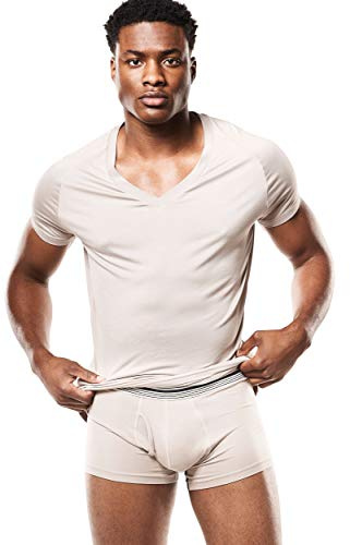 Mr. Davis Comfort Fit Premium Bamboo Viscose Tailored Cut V Neck Men's Undershirt - Stylish V Neck Men's Undershirts, with Stretch Fabric for a Size Medium in Tone