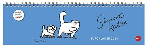 Simons Katze Büroplaner 2024. Kultiger Tischkalender für den Arbeitsplatz. Lustiger Spiral-Kalender für Simons Cat-Fans. Wochenplaner 2024 quer.