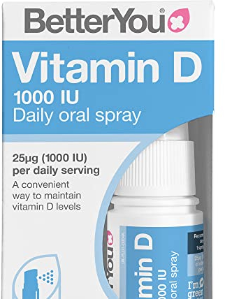 BetterYou Vitamin D 1000 IU Oral Spray, Fast Acting Vitamin D3 Supplement for Long Term Daily Use, Helps Maintain Vitamin D Levels, 3-Month Supply, Natural Peppermint Flavour, Made in The UK