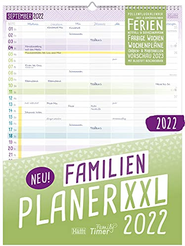 FamilienPlaner XXL 2022 mit 7 Spalten, 33 x 44 cm | Wandkalender Jan - Dez 2022 | Familienkalender Wandplaner: Ferientermine, viele Zusatzinfos + Vorschau bis März 2023 | nachhaltig & klimaneutral