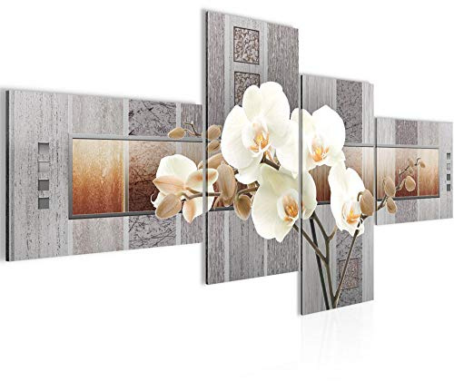 Runa Art Bild Modern Blumen Orchidee - Made in Germany - Wandbilder Abstrakt Grau Beige 4 Teilig 204642a