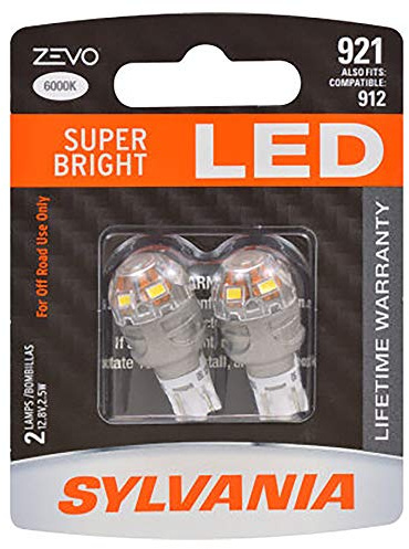 SYLVANIA - 921 T-16 W16W ZEVO LED White Bulb - Bright LED Bulb, Ideal for Interior Lighting - Map, Dome, Trunk, Cargo and License Plate (Contains 2 Bulbs)