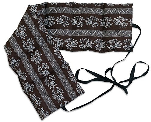 Coussin aux pépins de raisins à 7 compartiments avec sangles - 65x15 cm - Brun à fleur - Coussin chauffant - Utilisable à chaud