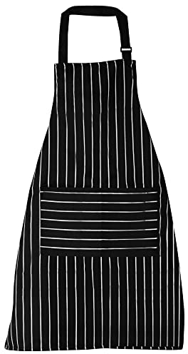 TRIXES Delantal de Chef Negro y Blanco a Rayas - Ideal Para Profesionales y Aficionados - Para Cocinar, Hornear, Asar y Barbacoa - Con Cierre de Corbata