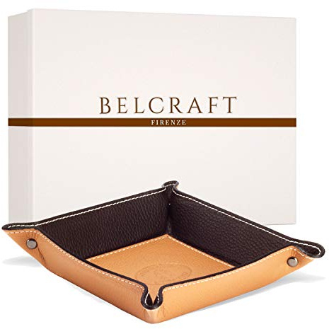 Luni Taschenleerer Leder, Handgearbeitet in klassischem italienischem Stil, Ordentlich Tablett, Hellbraun (19x19 cm)
