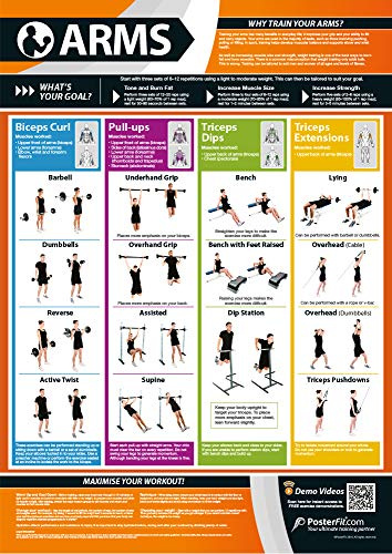 Armübung | Ganzarm-Workout | Verbessert Krafttraining | Laminiertes Poster für Fitnessstudio und Zuhause | Inklusive Online-Video-Trainingsunterstützung | Größe – 841 mm x 594 mm (A1) | Verbessert die persönliche Fitness