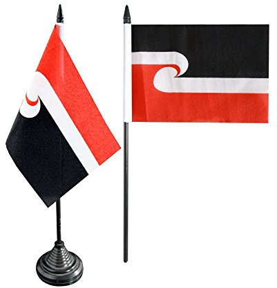 Flaggenfritze Tischflagge Neuseeland Maori 10 x 15 cm, neuseeländische Flagge, reißfestes Polyester, farbintensiver Siebdruck, kleine Fahne mit Kunststoff-Sockel