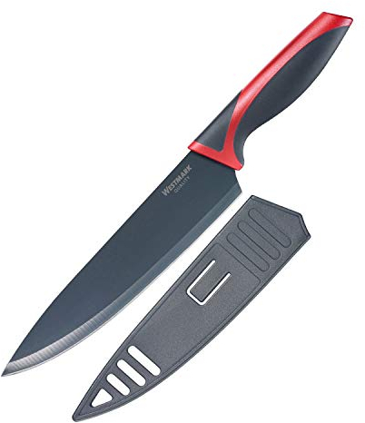 Westmark Coltello da chef/da cucina, Lunghezza lama: 20 cm, Lama ampia, Con protezione per la lama, Acciaio inox/Plastica, Antracite/Rosso, 14542280