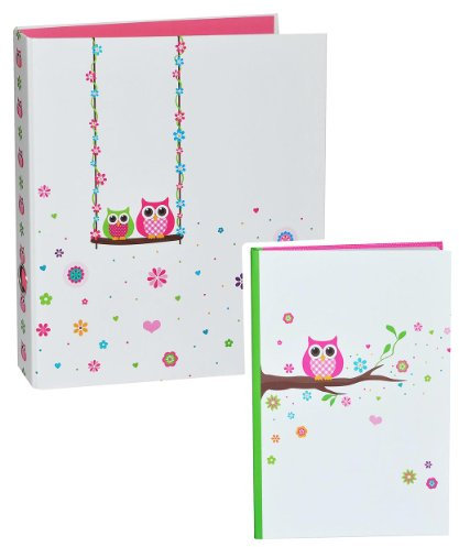 alles-meine.de GmbH 2 TLG. Set: Ringordner + Tagebuch/Notizbuch - Eulen Blumen Blüte - A5 blanko Hardcover - Erwachsene Jugendliche Mädchen Jungen Kinder