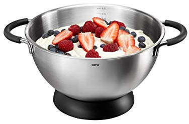 GEFU Rühr- und Schlagschüssel MESCO aus Edelstahl, 4 Liter Volumen, mit Silikongriffen & Standring | Innenskalierung | Ø 24 cm