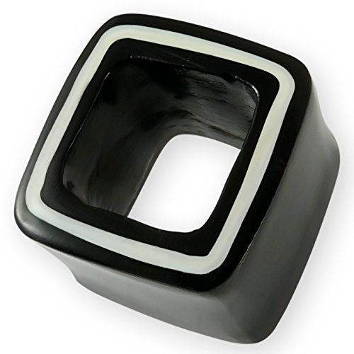 Fly Style Damen Herren Viereckiger Linien Horn Flesh-Tunnel Double Flared (6-24mm) Ohr-Plugs Schwarz-Weiß pg026