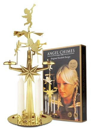 Pyr.Engel m.Glockenspiel 4Kerzen Messing
