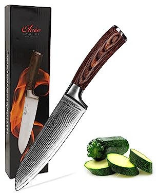 Wakoli EDIB Santoku Messer aus echtem Damaststahl (VG10 Kern) mit 17cm Klinge – Scharfes Damast Küchenmesser und präzises Kochmesser für alle Schnitte – Damastmesser mit Pakkaholzgriff in Geschenkbox