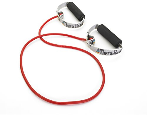THERABAND Professioneller Latex-Widerstandsschlauch mit weichen Griffen für Bewegung, Physiotherapie, untere Pilates, Workout zu Hause und Reha, Rot