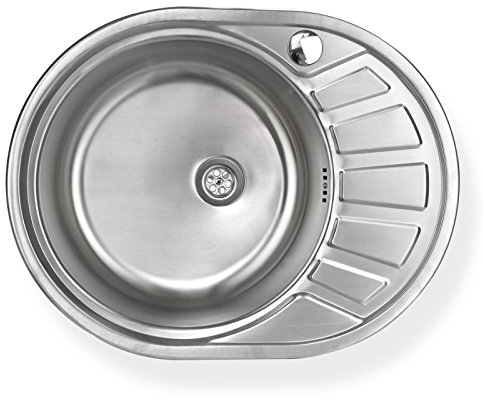 Stabilo-Sanitaer Einbauspüle aus hochwertigem Edelstahl, rundes Spülbecken mit kleiner Abtropffläche rechts, Küchenspüle in schönen und modernen Design