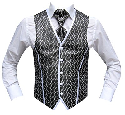 MMUGA Hochzeitswesten Set mit Plastron mit Biese Schwarz 56