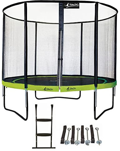 Kangui - Trampoline de Jardin Rond 305 cm + Filet de sécurité + échelle + kit ancrage | PUNCHI Vert 300