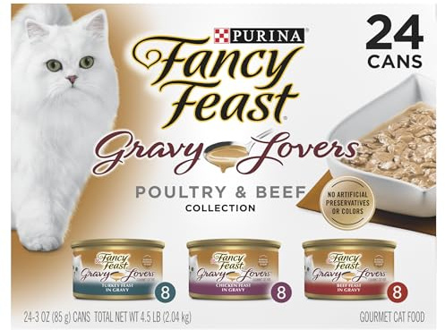 Purina Fancy Feast Gravy Lovers Poultry and Beef Grilled Gourmet Wet Cat Food Variety Pack - (Pack of 24) 3 oz. Cans