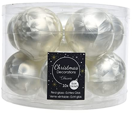 Weihnachtsdekoration – 10 weiße Christbaumkugeln Frostdekor – Größe D 6 cm