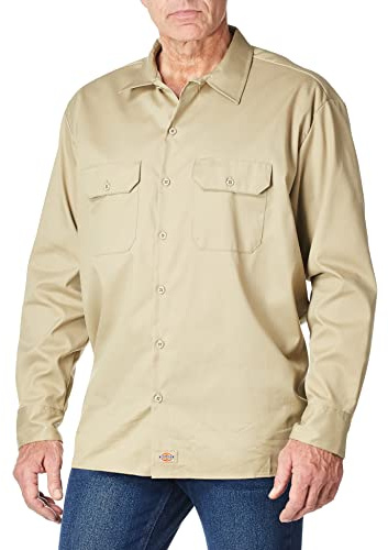 Dickies Långärmad Flex Twill arbetsskjorta för män, Ökensand, XL