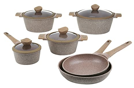 KASANOVA Set pentole antiaderente 0 Grassi, Batteria pentole a induzione e ogni piano cottura, set pentole e padelle antiaderente a 4 Strati con Design Moderno No PFOA (10 Pezzi)