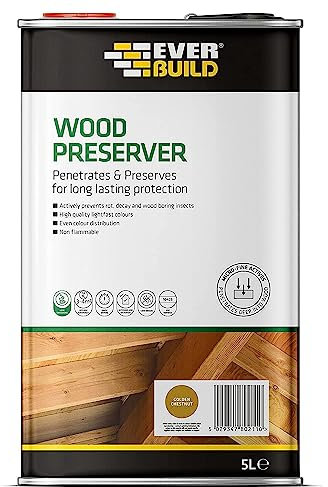 Everbuild Wood Preserver – Interior And Exterior Use – Low Odour – Quick Drying – Long Lasting Protection – Golden Chestnut – 5 Litres