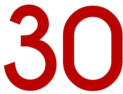 Zahl 30 in rot, 30 cm großer Sticker, wetterfeste Klebezahl | Selbstklebende Klebefolie für Hausnummern an Tür, Tor, Garage, Schaufenster und allen glatten Oberflächen