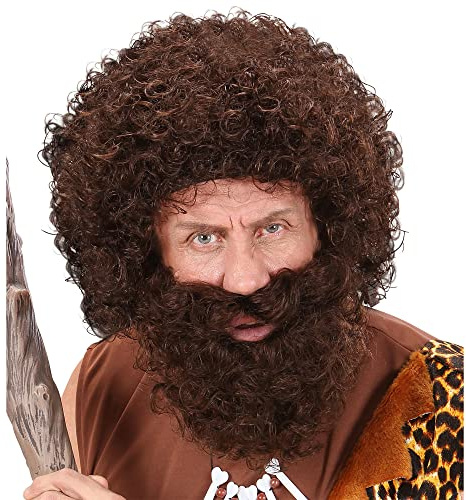 W WIDMANN MILANO Party Fashion - Perücke mit Bart Kunsthaar | Lockenperücke, gelockte Haare, Accessoire, Kostümzubehör für Karneval, Halloween und Mottoparty
