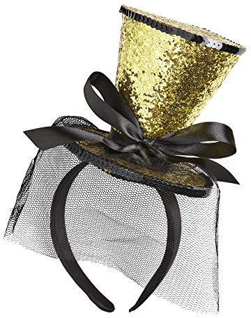 W WIDMANN MILANO Party Fashion - Diadema mini sombrero de copa glitter, con lazo y velo, sombrero, accesorio, carnaval