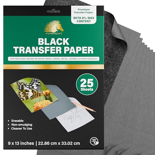 Papel de transferencia de grafito - 9 x 13 pulgadas - 25 hojas - Papel de carbono encerado para trazar diseños a madera, papel, lienzo y otras superficies - Suministros de arte por MyArtscape™