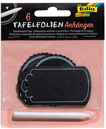 Tafelfolien Anhänger mit Specksteinstift, 6 Stück schwarz, in 3 Formen sortiert, zum Dekorieren und Beschriften