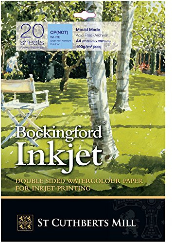 Bockingford 933 Lot de 20 feuilles de papier aquarelle pour jet d'encre A4 190 g/m²