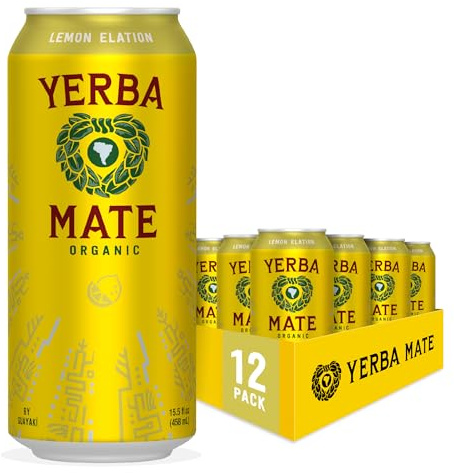Yerba Madre Organic Yerba Mate, Energy Drink Alternative, Lemon Elation, 150mg Natural Plant Based Caffeine, Better for You Energy & Focus, No Jitters or Crash, 15.5 Oz (Pack of 12) (Packaging May Vary)