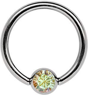 Titan Ring in 1,2 mm as Lip Band, Ear Piercing, Intimate Piercing, Septumpiercing or Nipple Piercing, with 3 mm Flat Stone in Multi-Clear