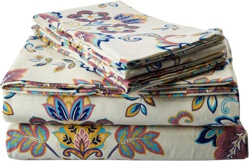 Tribeca Living Flannel Sheets King Size - 100% Cotton Flannel Sheet Set, 200 GSM Deep Pocket King Flannel Sheets, 4 Piece Ultra Soft Brushed Cotton Flannel Sheet in Abstract Paisley Print