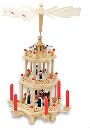 Weihnachtspyramide aus Holz - 3-stöckig - Höhe: ca. 35 cm - Pyramide aus Holz Natur