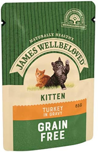 James Well beloved Naturally Healthy Cat Wet Pouches Kitten Turkey 85g (box of 12pouches) Choose from 1 box, 2 box or box options (2 x boxes = 24 pouches)