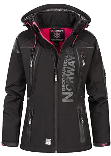 Geographical Norway Tislande Lady - Kapuzen-Softshelljacke Frau Wasserdicht Outdoor - Winddichte Jacke - Outdoor-Aktivitäten Wandern Skifahren Herbst Winter Frühling (Pink Schwarz L-Größe 3)