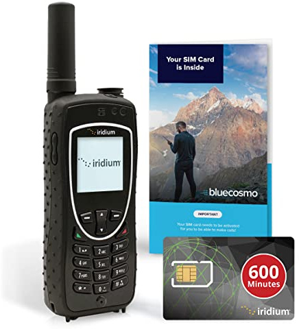 BlueCosmo Iridium Extreme Satellite Phone & 600 Minute 1 Year Global Prepaid SIM Card - Voice, SMS Text Messaging, GPS Tracking, Emergency SOS - Online Activation - 24/7