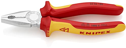 KNIPEX 03 06 180 180 mm Combination Pliers Chrome Plated Insulated with Multi-Component Grips